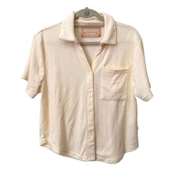 ARAMINTA JAMES Terry Button Down in Pale Yellow Sz Small - Picture 2 of 5